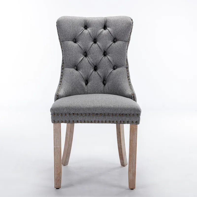Chaise de salle à manger en lin noir/beige/gris avec pieds en bois, lot de 2
