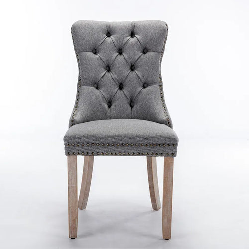 Chaise de salle à manger en lin noir/beige/gris avec pieds en bois, lot de 2