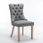 Chaise de salle à manger en lin noir/beige/gris avec pieds en bois, lot de 2