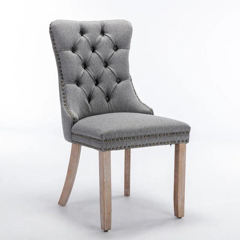 Chaise de salle à manger en lin noir/beige/gris avec pieds en bois, lot de 2