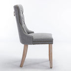 Chaise de salle à manger en lin noir/beige/gris avec pieds en bois, lot de 2