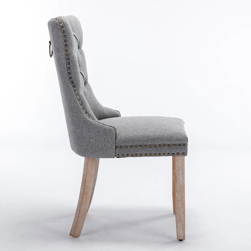 Chaise de salle à manger en lin noir/beige/gris avec pieds en bois, lot de 2