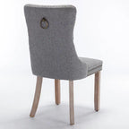 Chaise de salle à manger en lin noir/beige/gris avec pieds en bois, lot de 2