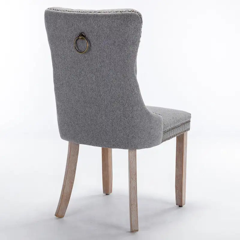 Chaise de salle à manger en lin noir/beige/gris avec pieds en bois, lot de 2
