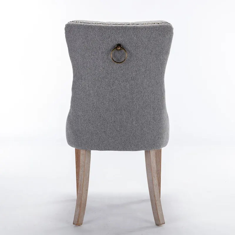 Chaise de salle à manger en lin noir/beige/gris avec pieds en bois, lot de 2