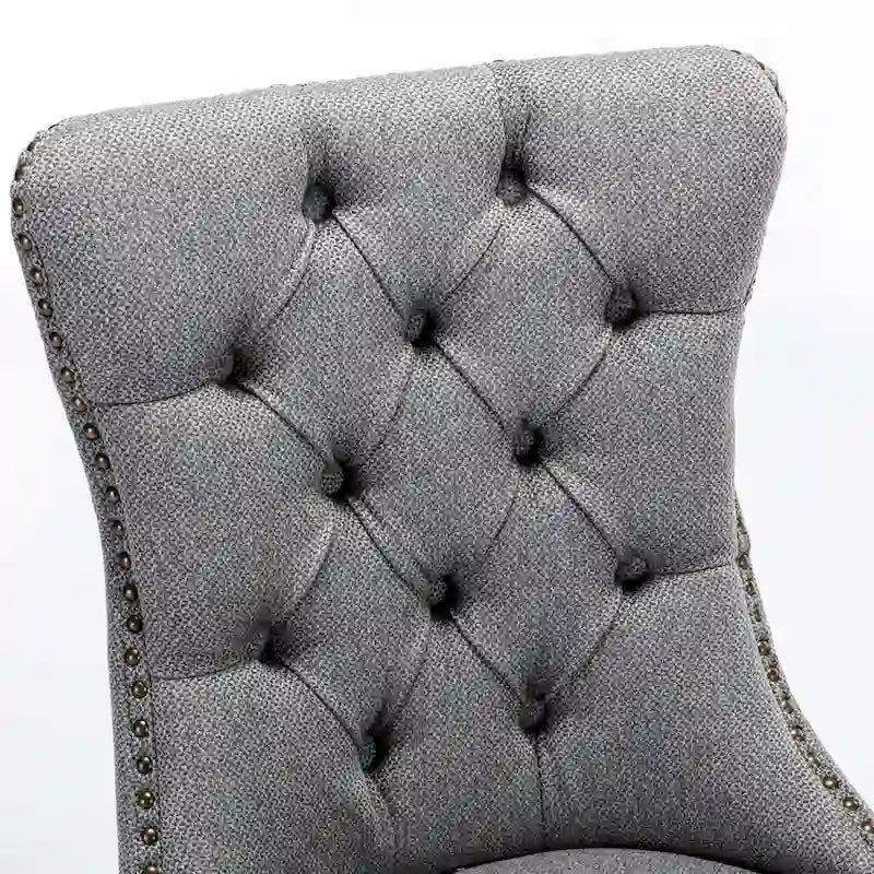 Chaise de salle à manger en lin noir/beige/gris avec pieds en bois, lot de 2
