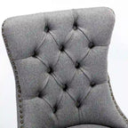 Chaise de salle à manger en lin noir/beige/gris avec pieds en bois, lot de 2