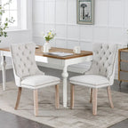 Chaise de salle à manger en lin noir/beige/gris avec pieds en bois, lot de 2