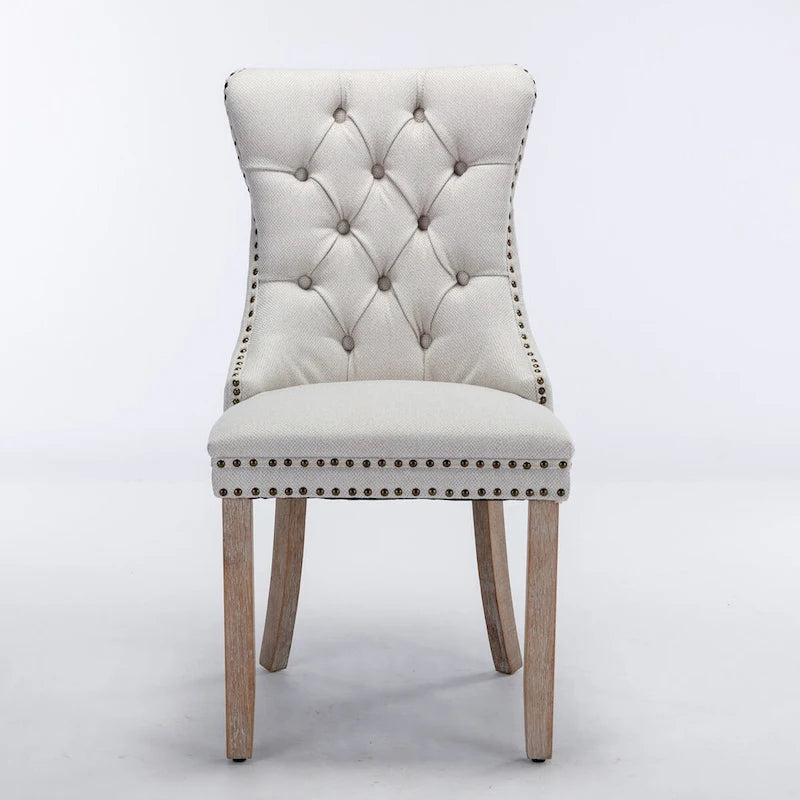 Chaise de salle à manger en lin noir/beige/gris avec pieds en bois, lot de 2