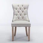 Chaise de salle à manger en lin noir/beige/gris avec pieds en bois, lot de 2