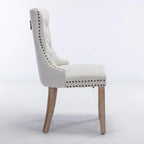 Chaise de salle à manger en lin noir/beige/gris avec pieds en bois, lot de 2