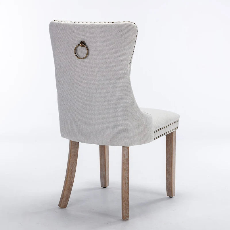 Chaise de salle à manger en lin noir/beige/gris avec pieds en bois, lot de 2