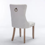 Chaise de salle à manger en lin noir/beige/gris avec pieds en bois, lot de 2