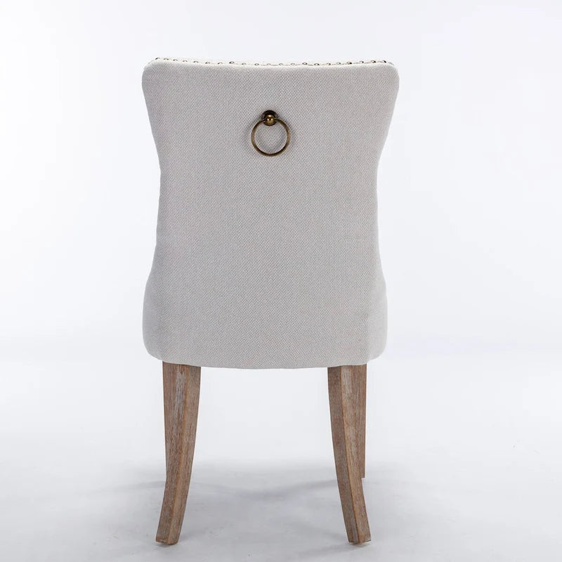 Chaise de salle à manger en lin noir/beige/gris avec pieds en bois, lot de 2