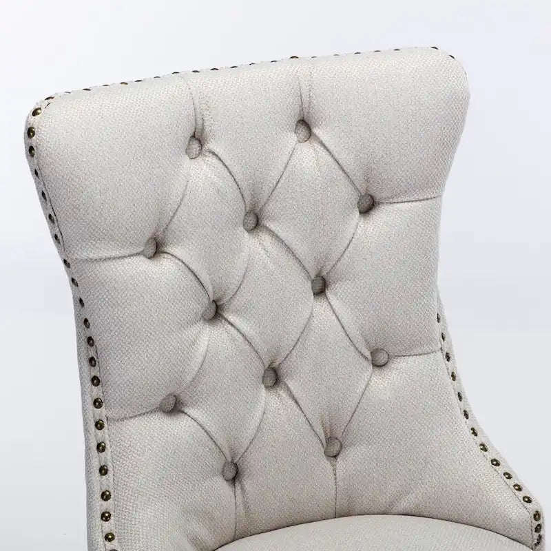 Chaise de salle à manger en lin noir/beige/gris avec pieds en bois, lot de 2