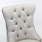 Chaise de salle à manger en lin noir/beige/gris avec pieds en bois, lot de 2