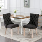 Chaise de salle à manger en lin noir/beige/gris avec pieds en bois, lot de 2