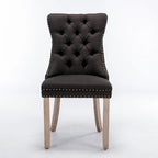 Chaise de salle à manger en lin noir/beige/gris avec pieds en bois, lot de 2