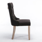 Chaise de salle à manger en lin noir/beige/gris avec pieds en bois, lot de 2