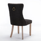Chaise de salle à manger en lin noir/beige/gris avec pieds en bois, lot de 2
