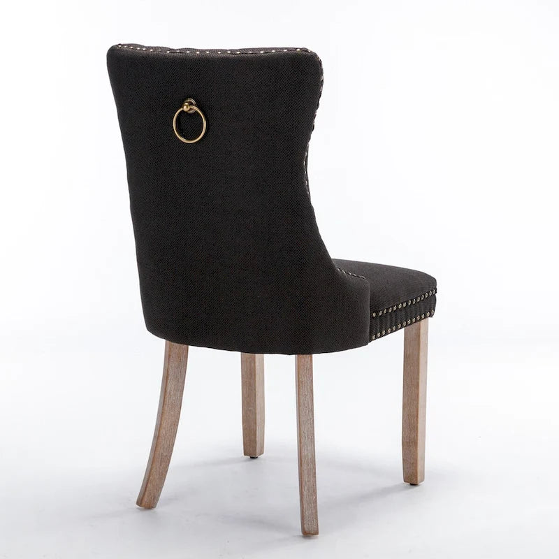 Chaise de salle à manger en lin noir/beige/gris avec pieds en bois, lot de 2