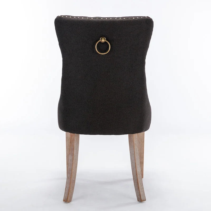 Chaise de salle à manger en lin noir/beige/gris avec pieds en bois, lot de 2
