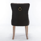 Chaise de salle à manger en lin noir/beige/gris avec pieds en bois, lot de 2