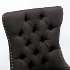 Chaise de salle à manger en lin noir/beige/gris avec pieds en bois, lot de 2