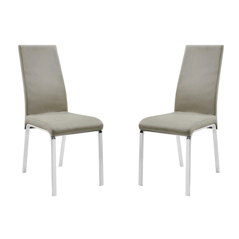 Chaise de salle à manger en cuir pleine fleur taupe/blanc, lot de 2