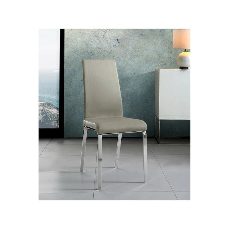 Chaise de salle à manger en cuir pleine fleur taupe/blanc, lot de 2