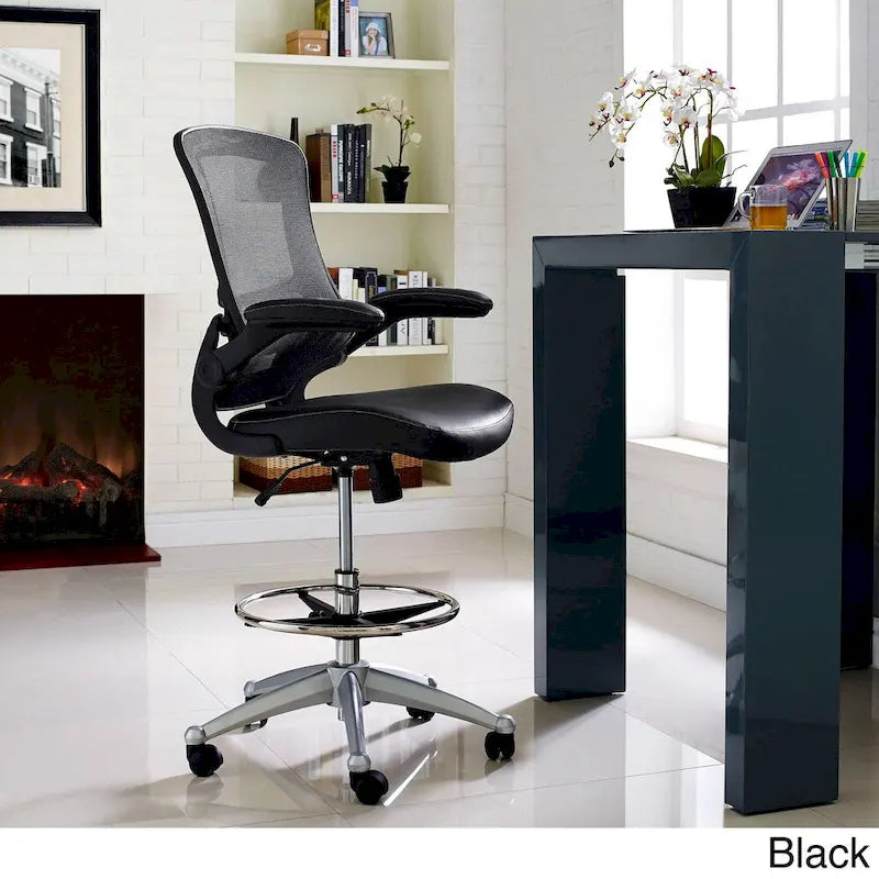 Tabouret de dessin en maille noir/marron avec accoudoirs relevables, simple