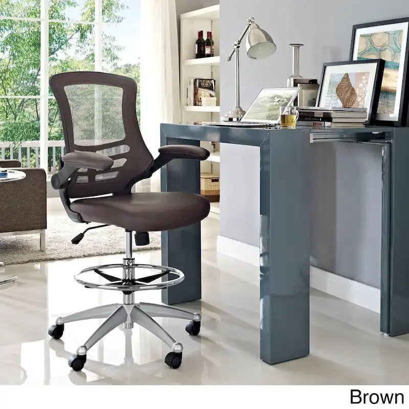 Tabouret de dessin en maille noir/marron avec accoudoirs relevables, simple