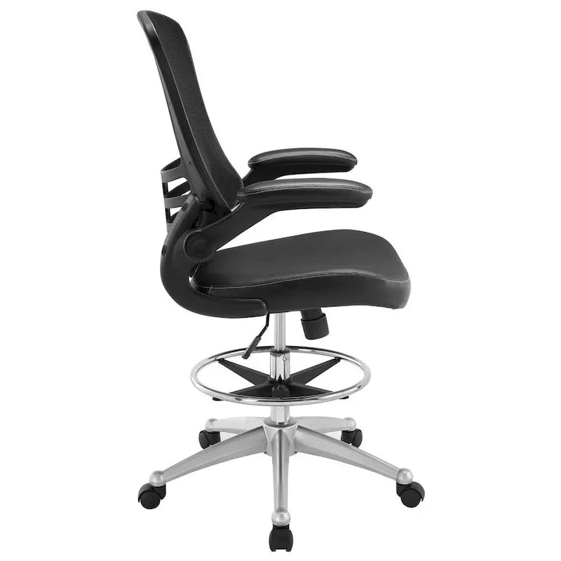 Tabouret de dessin en maille noir/marron avec accoudoirs relevables, simple