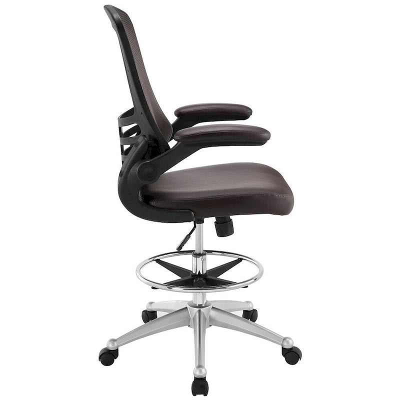 Tabouret de dessin en maille noir/marron avec accoudoirs relevables, simple