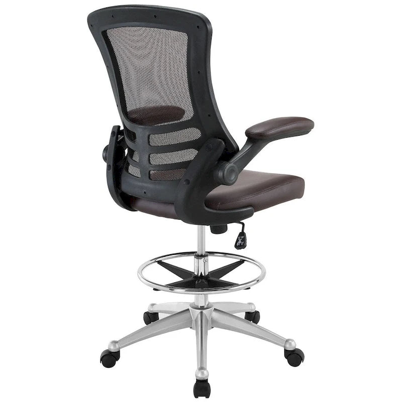 Tabouret de dessin en maille noir/marron avec accoudoirs relevables, simple