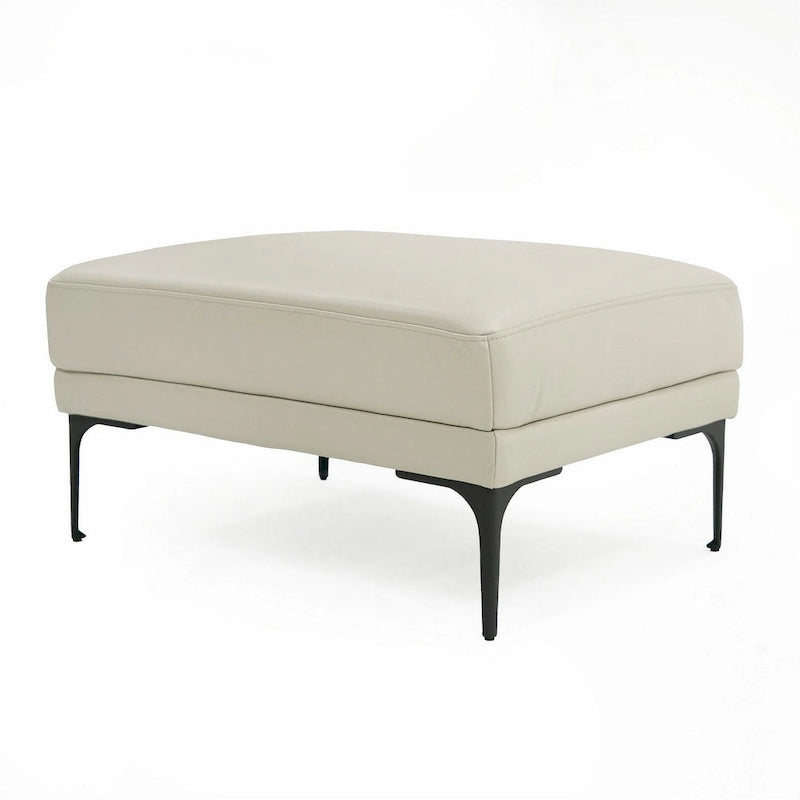 Pouf rectangulaire gris, revêtement en cuir, une place