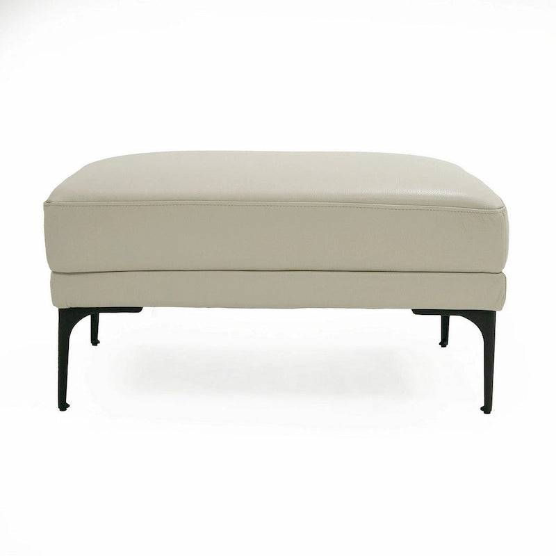 Pouf rectangulaire gris, revêtement en cuir, une place
