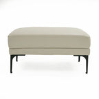 Pouf rectangulaire gris, revêtement en cuir, une place