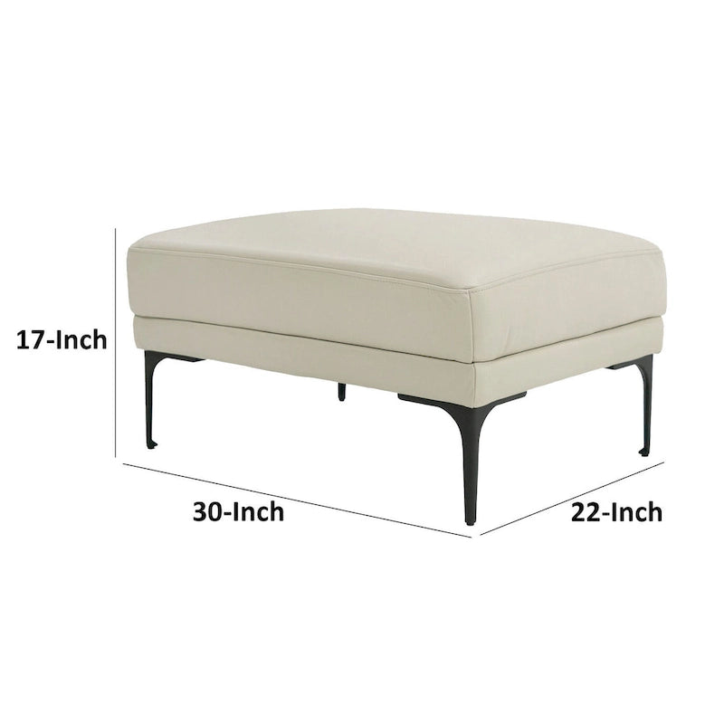 Pouf rectangulaire gris, revêtement en cuir, une place