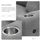 Canapé d'angle en velours côtelé en forme de L beige/gris/kaki avec méridienne, 3-4 places