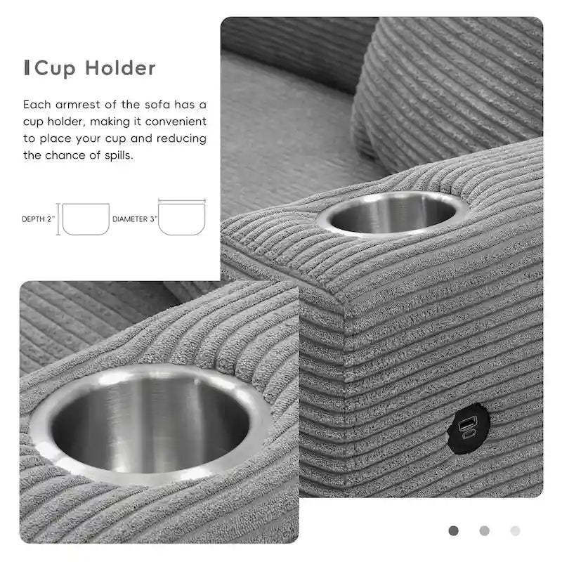 Canapé d'angle en velours côtelé en forme de L beige/gris/kaki avec méridienne, 3-4 places