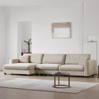 Canapé d'angle en velours côtelé en forme de L beige/gris/kaki avec méridienne, 3-4 places
