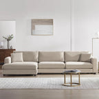 Canapé d'angle en velours côtelé en forme de L beige/gris/kaki avec méridienne, 3-4 places
