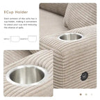 Canapé d'angle en velours côtelé en forme de L beige/gris/kaki avec méridienne, 3-4 places