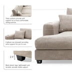 Canapé d'angle en velours côtelé en forme de L beige/gris/kaki avec méridienne, 3-4 places