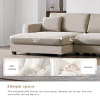 Canapé d'angle en velours côtelé en forme de L beige/gris/kaki avec méridienne, 3-4 places