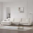Canapé d'angle en velours côtelé en forme de L beige/gris/kaki avec méridienne, 3-4 places