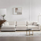 Canapé d'angle en velours côtelé en forme de L beige/gris/kaki avec méridienne, 3-4 places