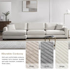 Canapé d'angle en velours côtelé en forme de L beige/gris/kaki avec méridienne, 3-4 places