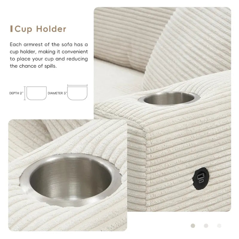 Canapé d'angle en velours côtelé en forme de L beige/gris/kaki avec méridienne, 3-4 places